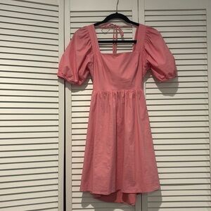Wayf Pink Puff Sleeve Dress
